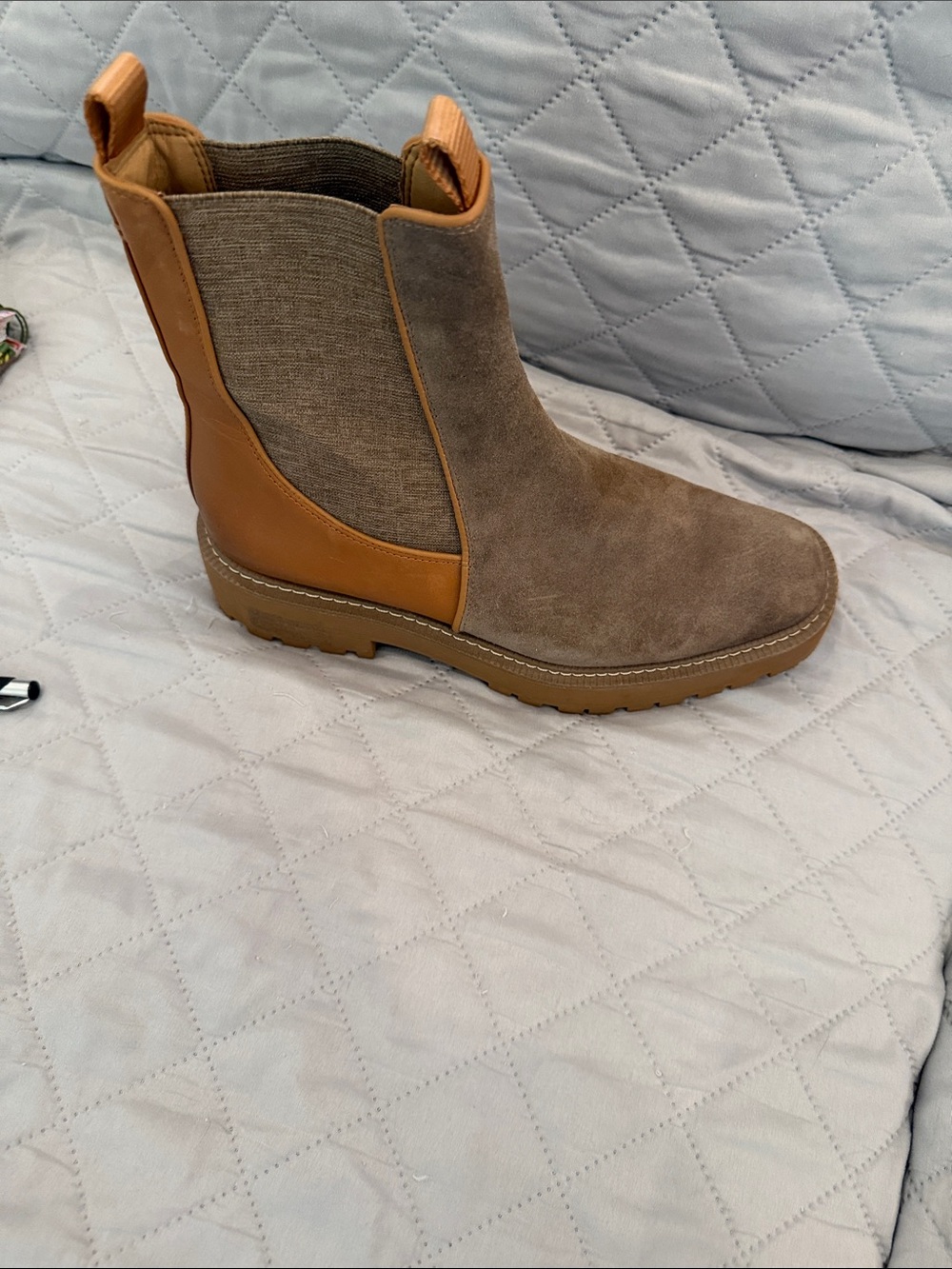 Sam Edelman Taupe Suede Chelsea Booties with Tan Soles - Picture 2 of 4